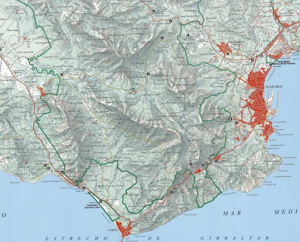 Mapa del Parque Natural de Los Alcornocales. 